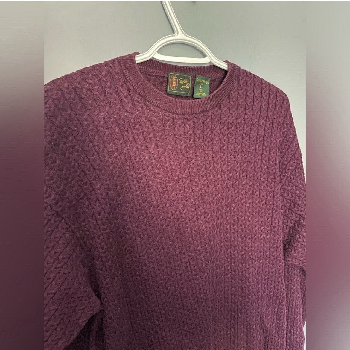 Vintage Bobby Jones Golf Sweater Purple Knit Long Sleeve Pullover Size Large