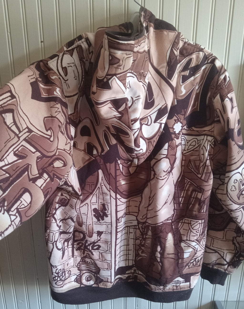 Rawblue Graffiti Zip Hoodie Full Face Mask Urban Streetwear Jacket Men’s Size L