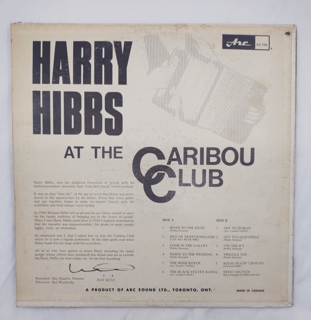 Harry Hibbs – At The Caribou Club (1968) Vinyl LP ARC AS-794 Newfoundland