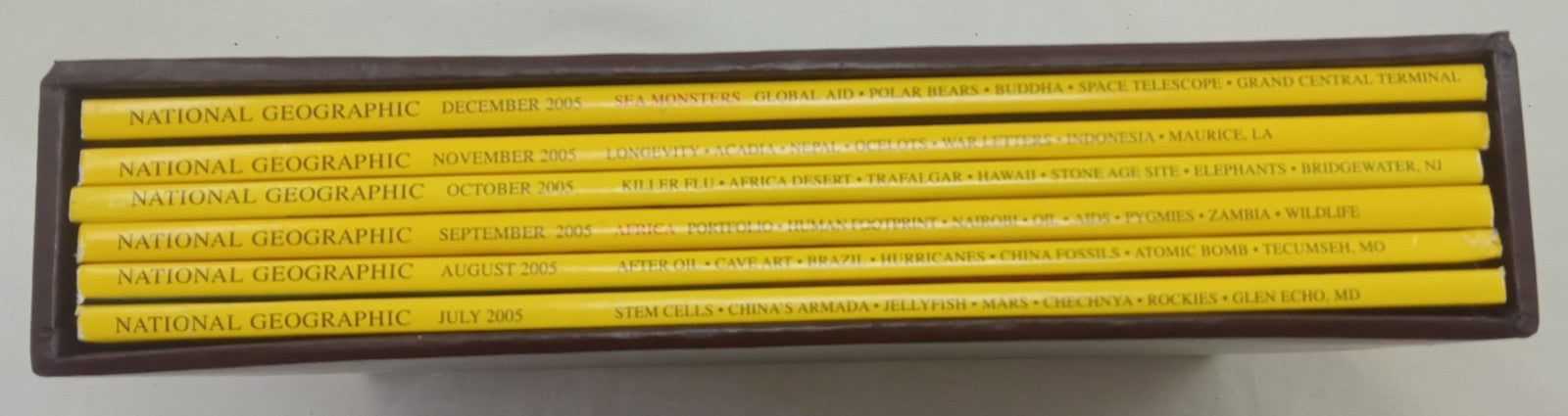 National Geographic Jul–Dec 2005 | VG+ | Faux Leather Case | 6 Magazines