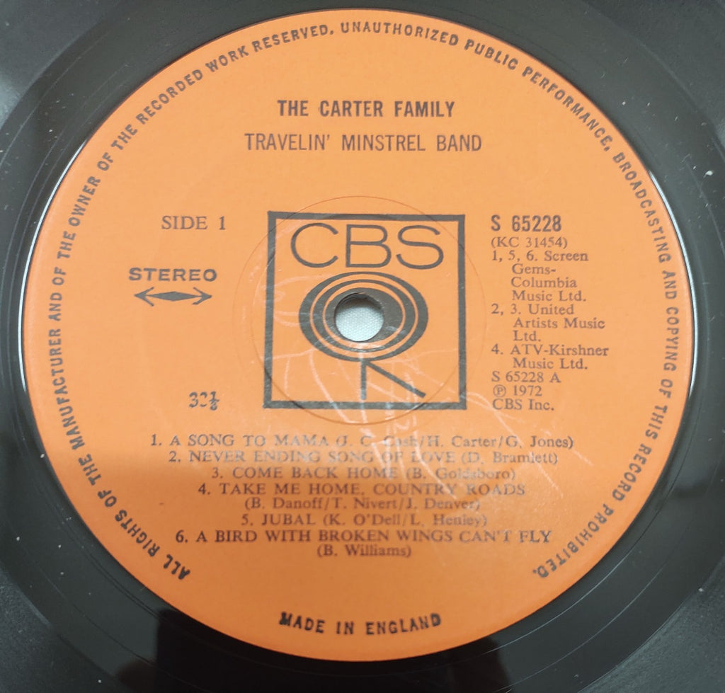 Carter Family – Travelin’ Minstrel Band LP 1972 CBS UK Press