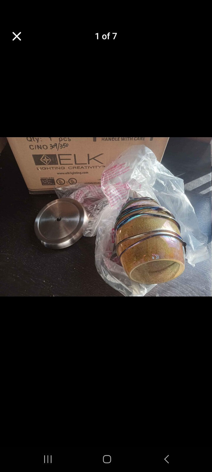 ELK Lighting Hand-Blown Glass Pendant – Orange/Brown Iridescent