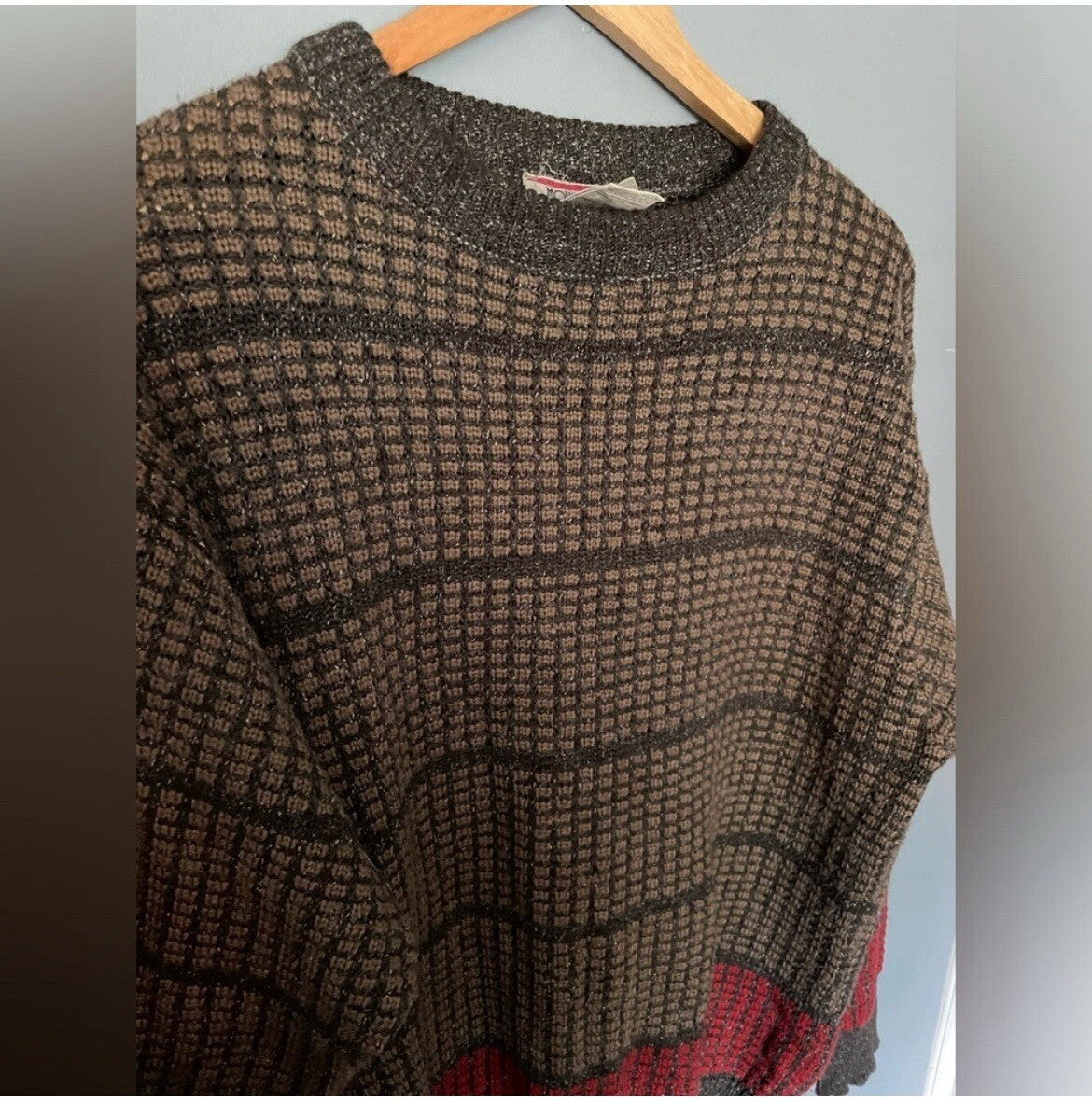Men's Vintage Brown & Red Stripe Crewneck Sweater Size Medium – VG