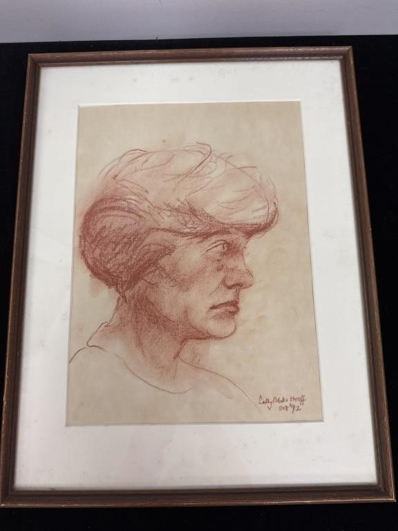 Sally B Hooff Pastel Self Portrait Original PEI Artist Framed Vintage Art