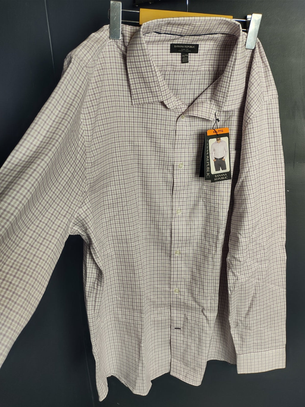 Banana Republic Men’s XXL Light Purple Check Dress Shirt Long Sleeve NWT