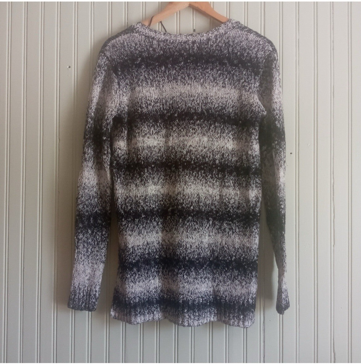 Michael Kors Striped Knit Sweater Grey Black White Ribbed Long Sleeve M