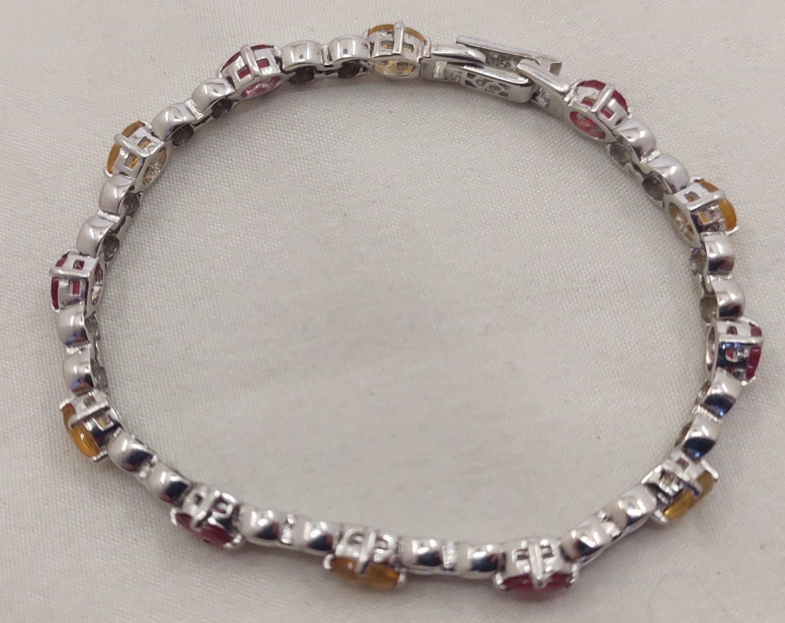 925 Sterling Silver Garnet Citrine Tennis Bracelet 7.5" Gemstone