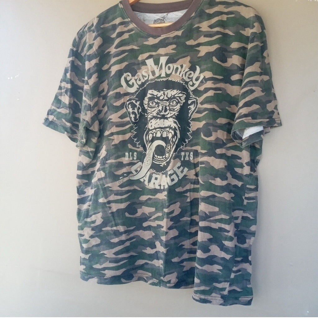 Gas Monkey Garage Men’s Camo Tee Shirt Cotton T‑Shirt Auto Garage Size Large L