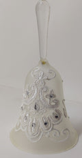 Elegant Frosted Glass Bell Ornament with White Lace & Rhinestone Accents