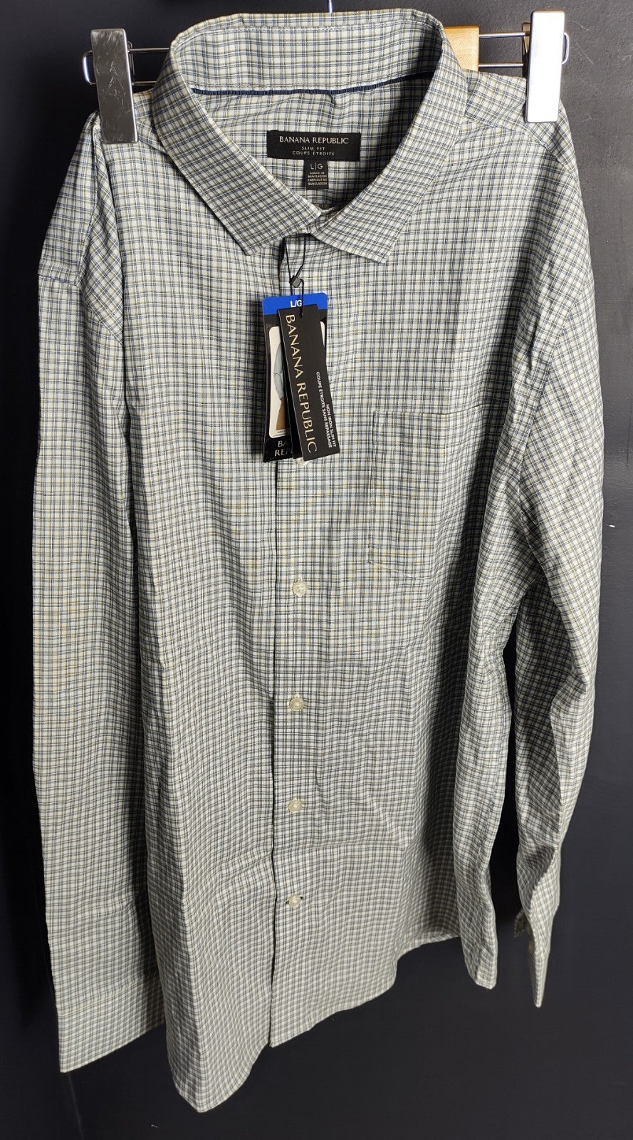 Banana Republic Men’s Green Blue Check Dress Shirt Slim Fit Cotton NWT