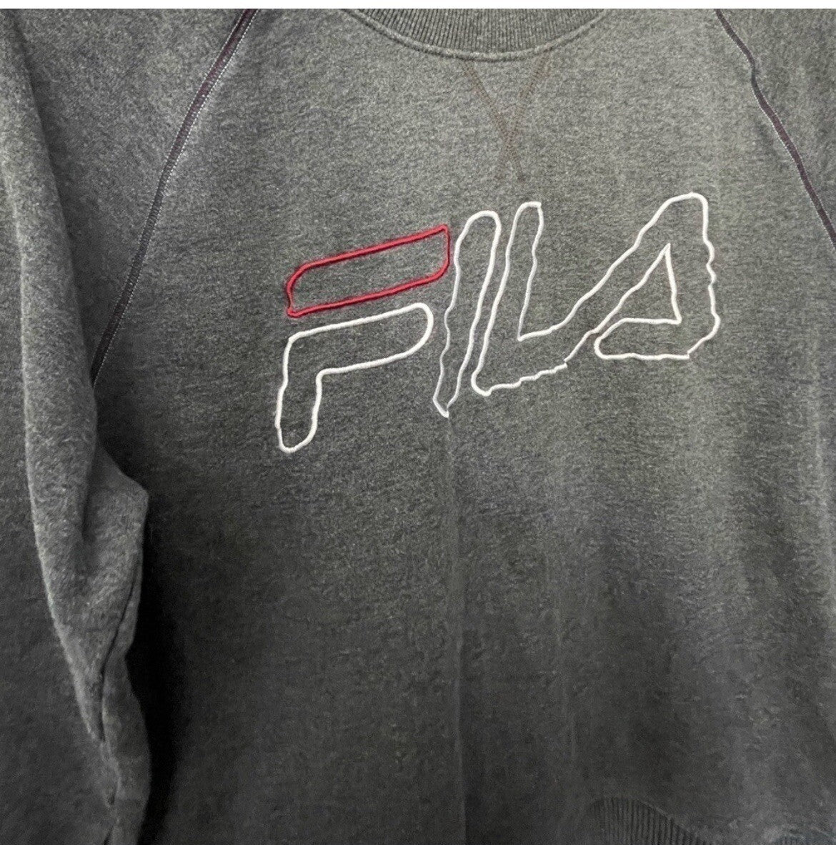 Fila Grey Sweatshirt Small Logo Crewneck Pullover Athletic Streetwear