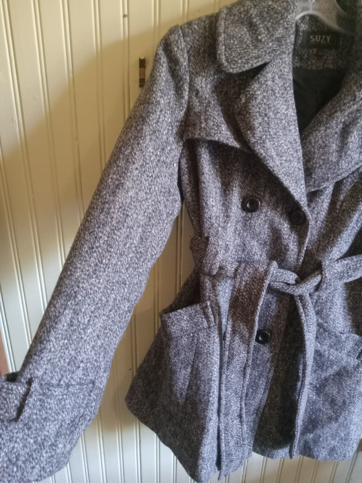 Suzy Shier Gray Button-Up Dress Coat – XL, Elegant Wrap Style