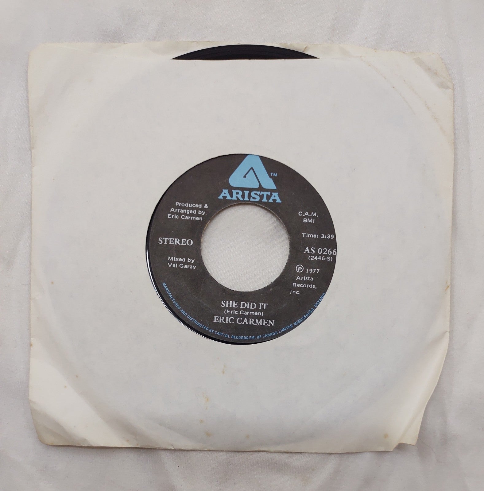 Eric Carmen – She Did It 7” Arista AS 0266 Canada 1977