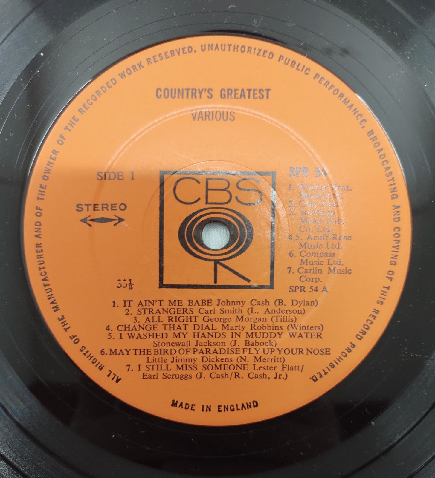 Country’s Greatest LP Various Artists CBS SPR-54 Vintage