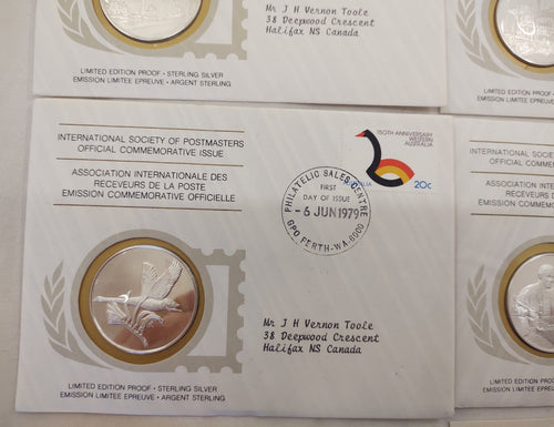 1979 Postmasters Sterling Silver Medallion First Day Covers Set of 4
