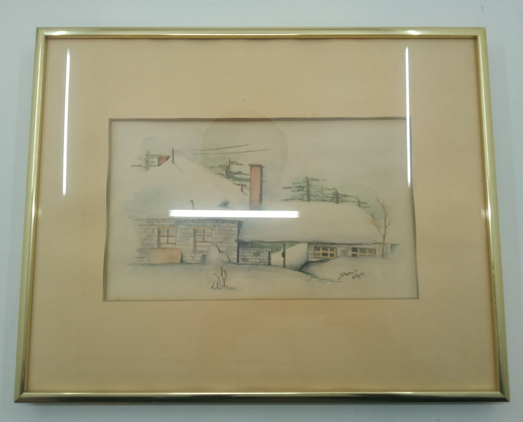1976 Original Watercolour Winter House Scene Painting Signed Sherwin Art