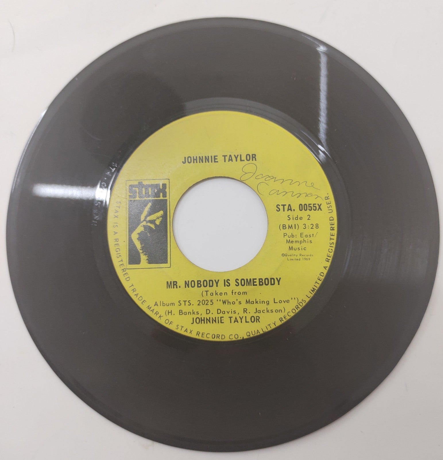 Johnnie Taylor Love Bones 7" 45 RPM Vinyl Soul Record 1969 Stax STA-0055X