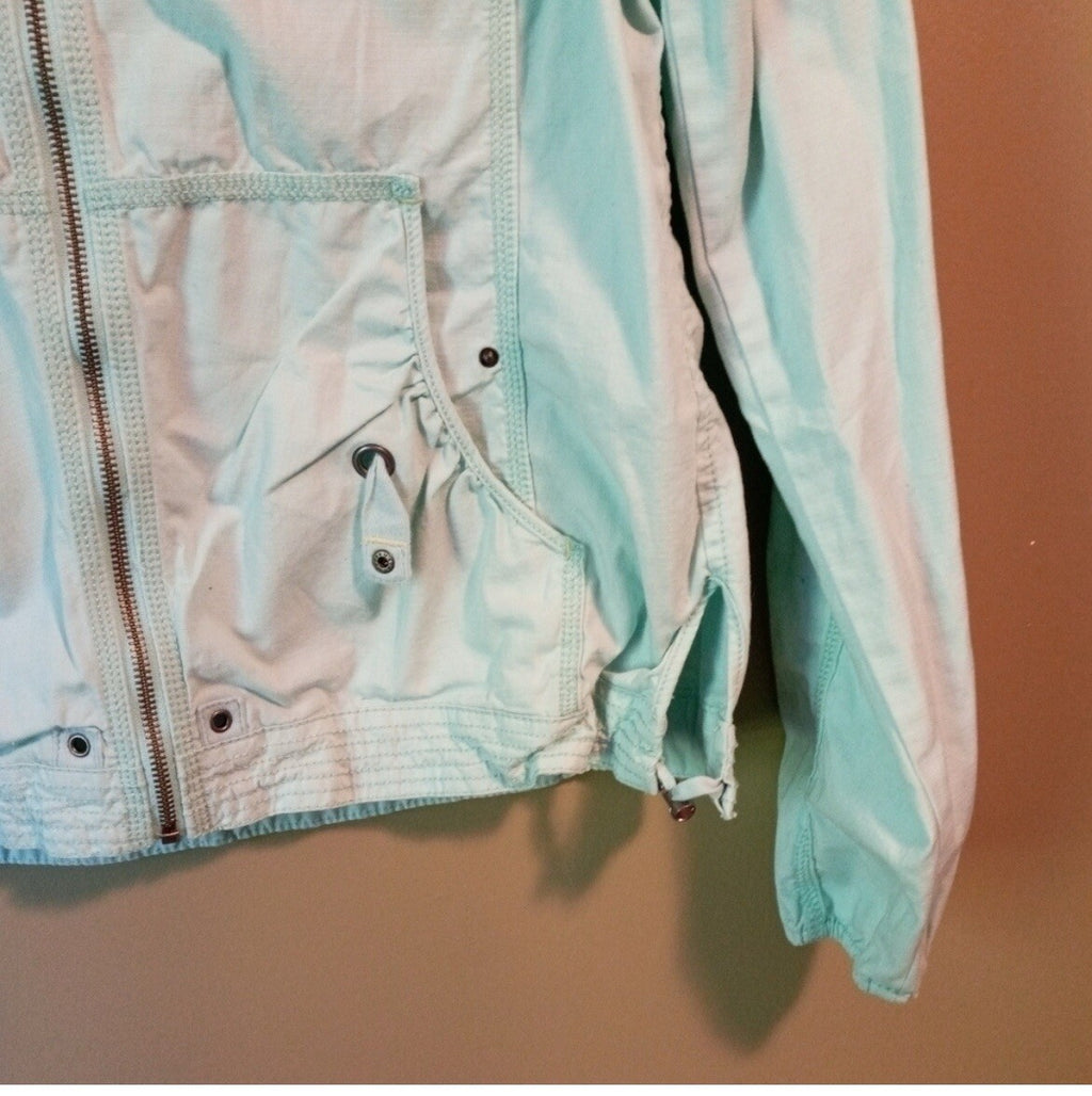 Eddie Bauer Cotton Mint Blue Zip-Up Hooded Cargo Jacket Size M Men's Coat