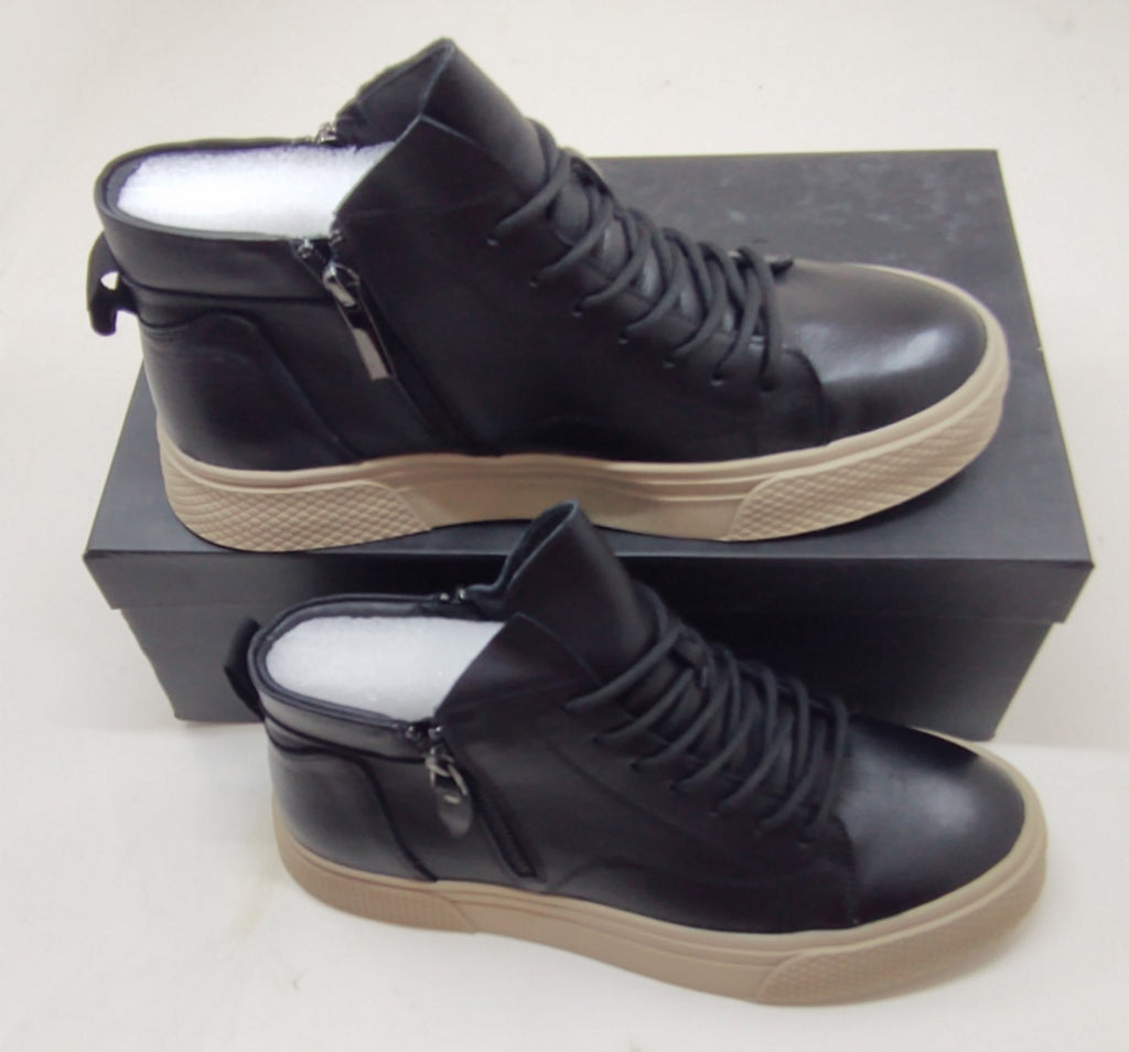 Snover AL6-11 Black Leather Ankle Sneakers Men's Casual Luxury Shoes