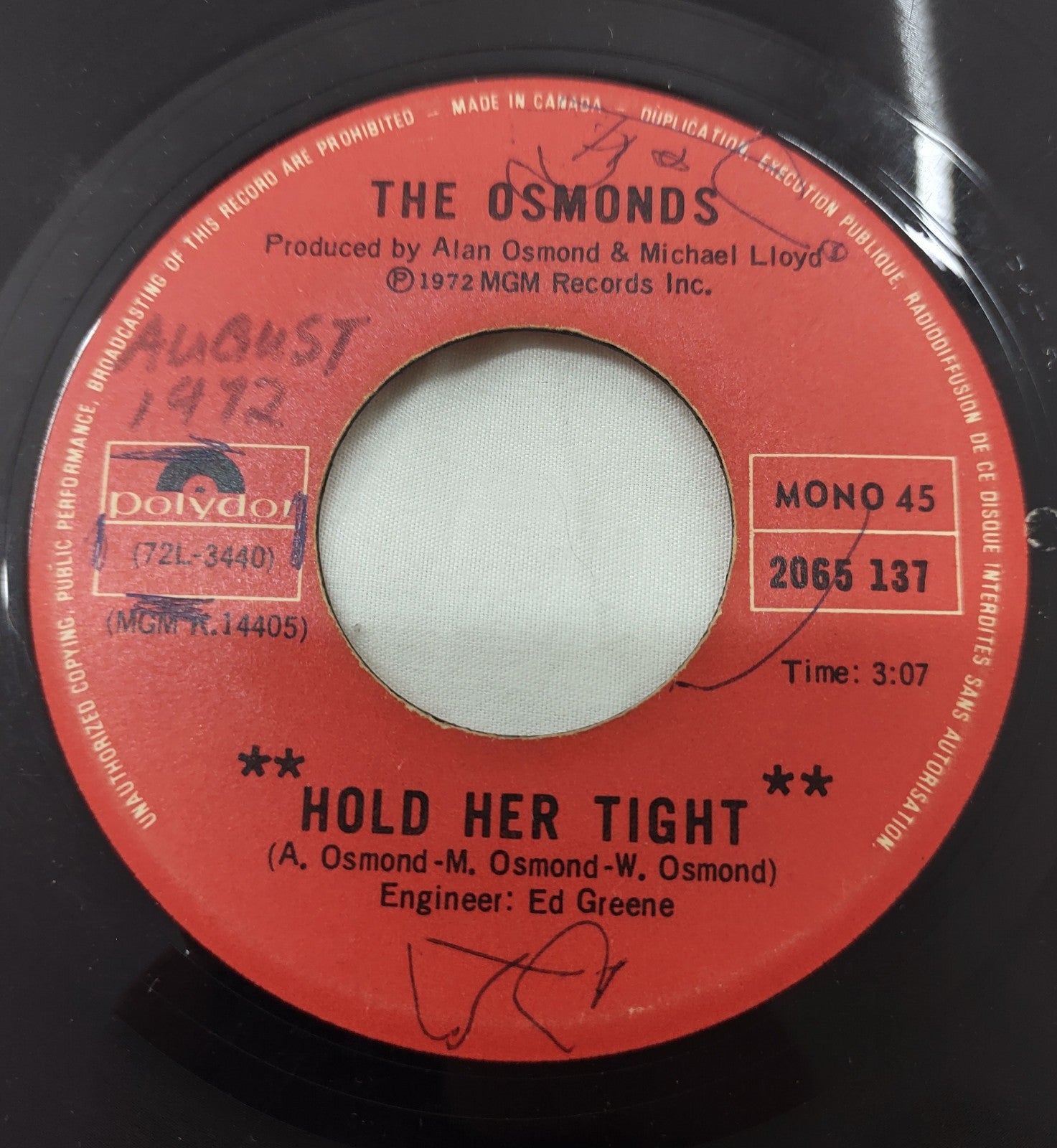 The Osmonds – Hold Her Tight 7" Vinyl Single Polydor K14405 1972