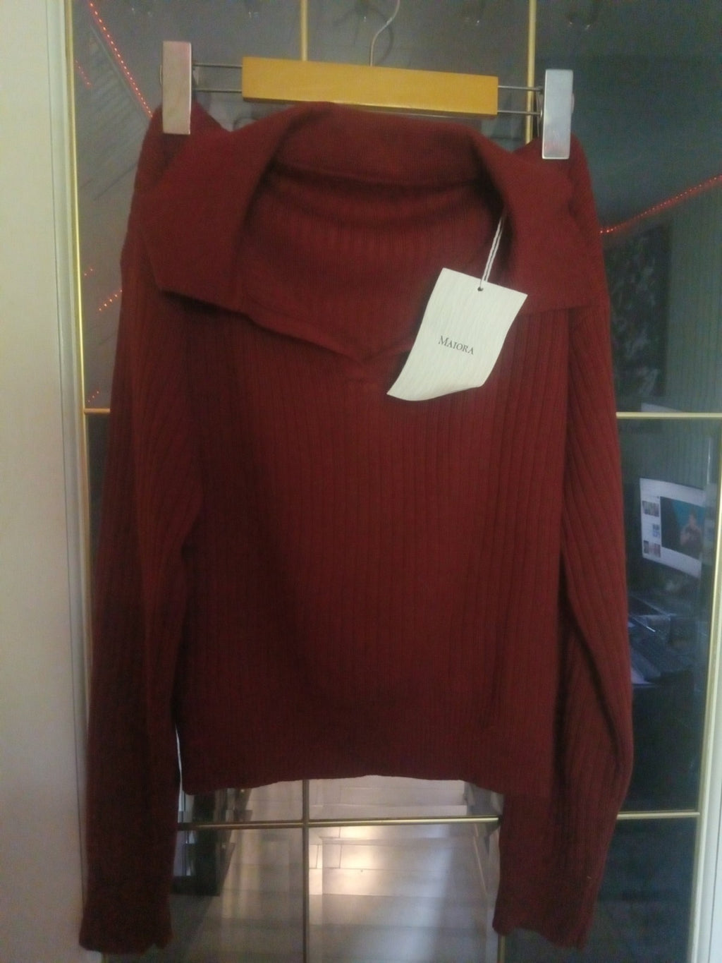 Maiora Red Ribbed Collared Long Sleeve Shirt NWT Woman's Casual Dress Top S/M