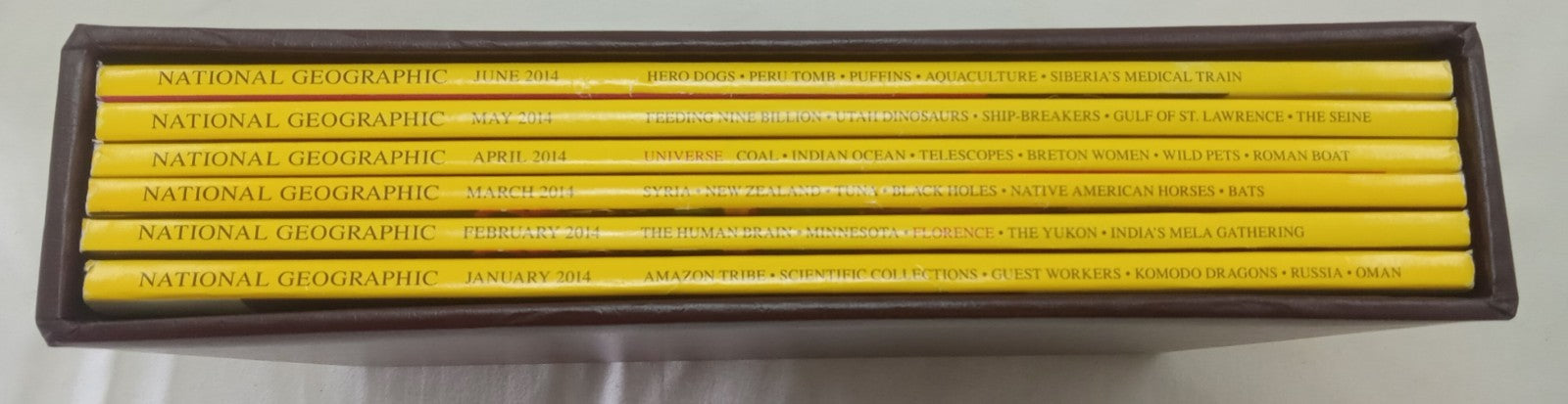 Nat Geo Jan–June 2014 | VG+ Set of 6 | Faux Leatherette Slipcover Case