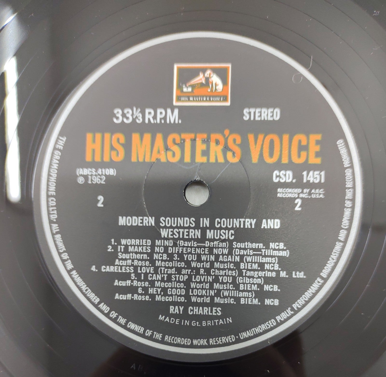Ray Charles Modern Sounds HMV Canada ABCS-410 Black Label Stereo LP VG+