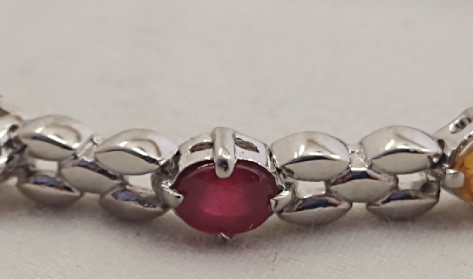 925 Sterling Silver Garnet Citrine Tennis Bracelet 7.5" Gemstone