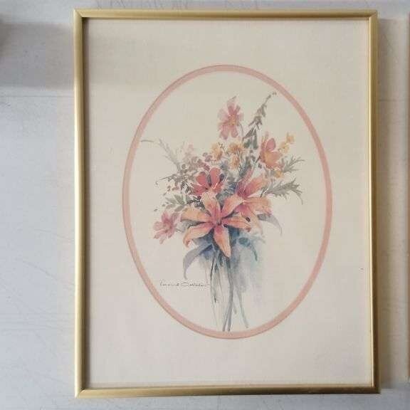 Set of Vintage Floral Prints in Gold Metal Frames – Wall Décor Home Wall Decor