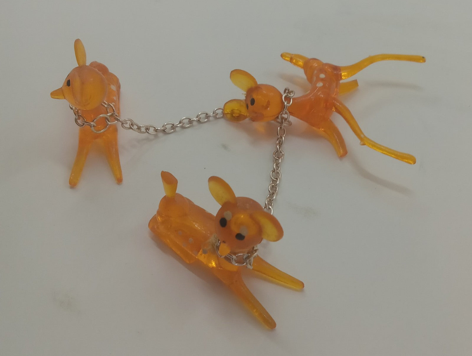 1970s Orange Lucite Deer Figurine Polka Dot Chain Retro Kitsch Damaged