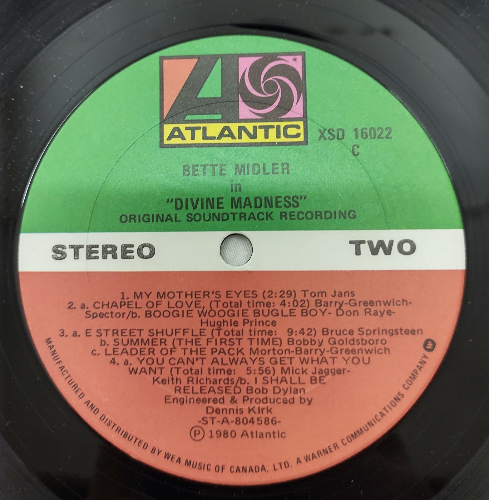 Bette Midler – Divine Madness Original Soundtrack LP Atlantic XSD 16022