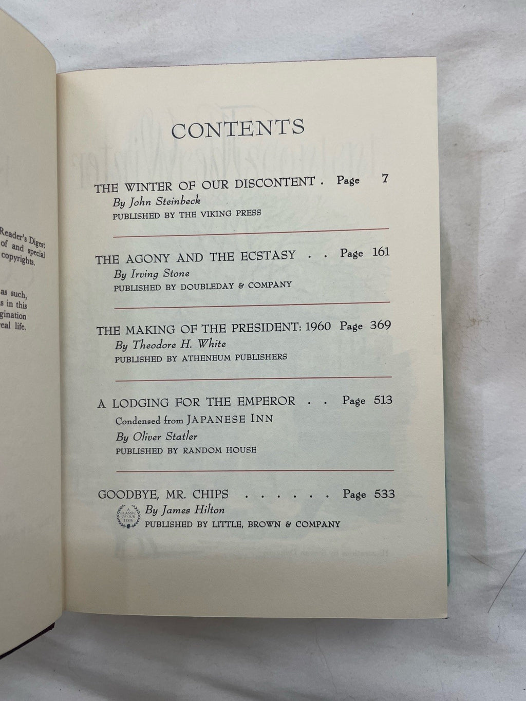 Readers Digest Condensed Books Vol 3 (1961) 1st Ed Slipcover - Rare Collectible