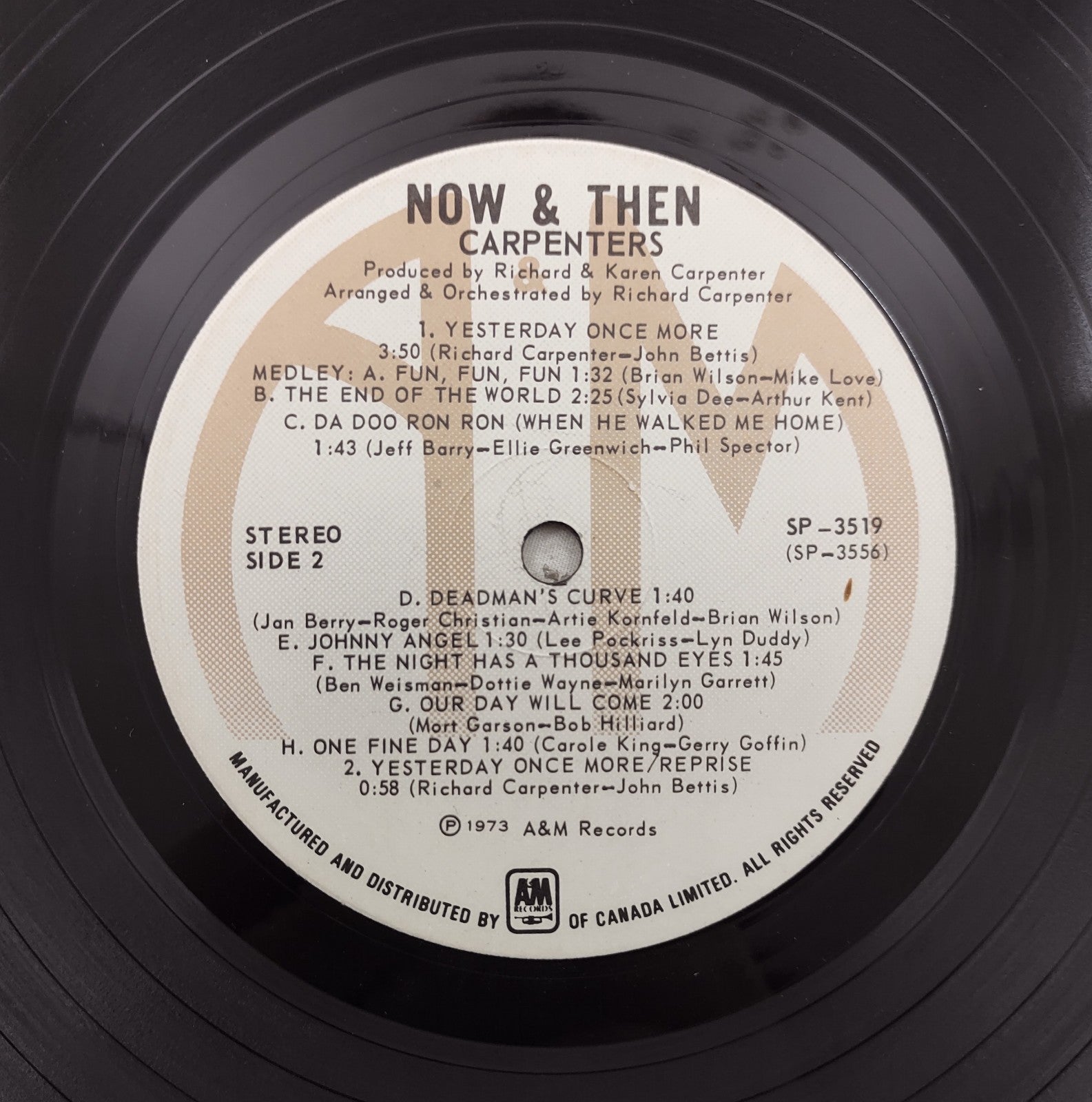 Carpenters – Now & Then LP 1973 A&M Canada Yesterday Once More