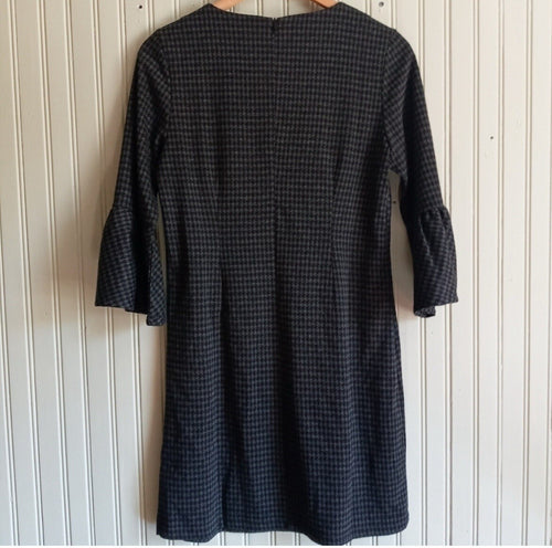 Beach Lunch Lounge Grey Plaid Sheath Dress with Bell Sleeve – Women's Dress