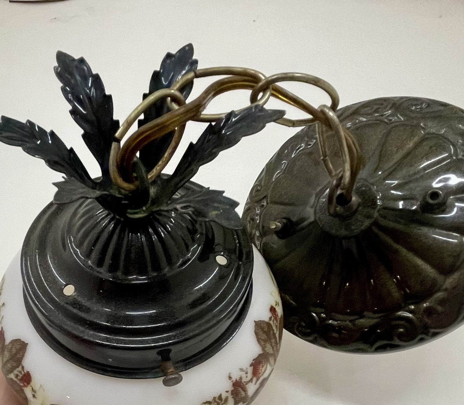 Victorian Style Vintage Porcelain Hanging Light Fixture Ornate Metal