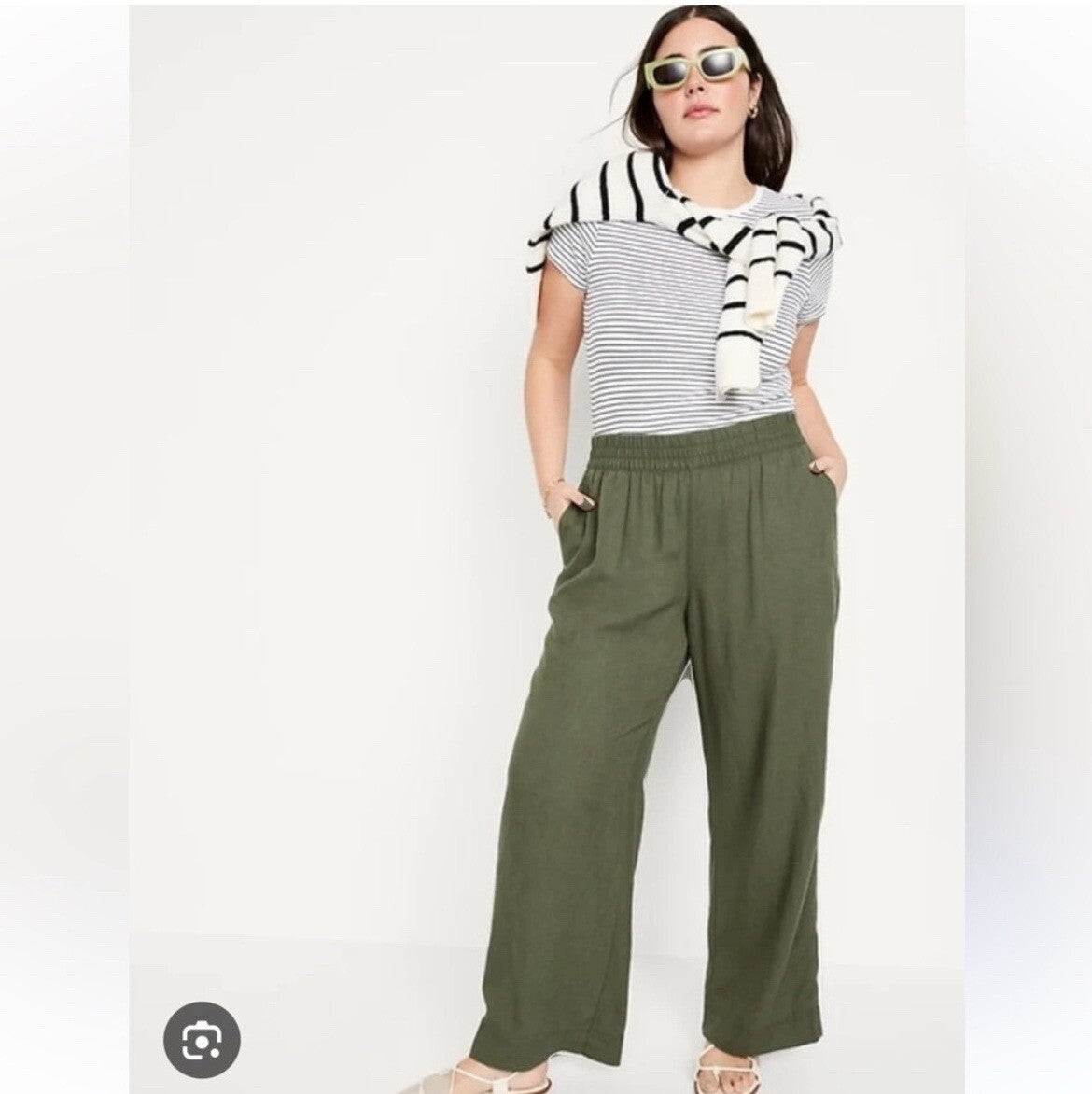 GAP Green Wide Leg Pants Lightweight Linen Blend Large Travel Resort Wear