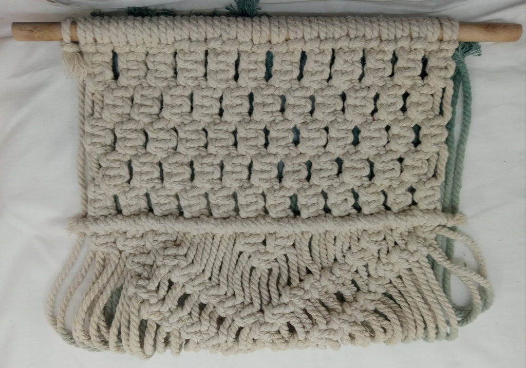 Macrame Ombré Teal And Cream Hanging Wall Art Bohemian