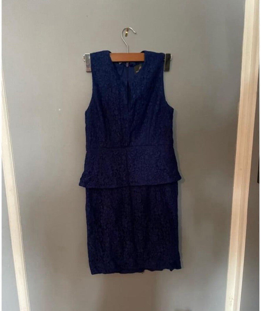 Adrianna Papell Blue Lace Dress 4P Petite Cocktail Formal Wedding Party