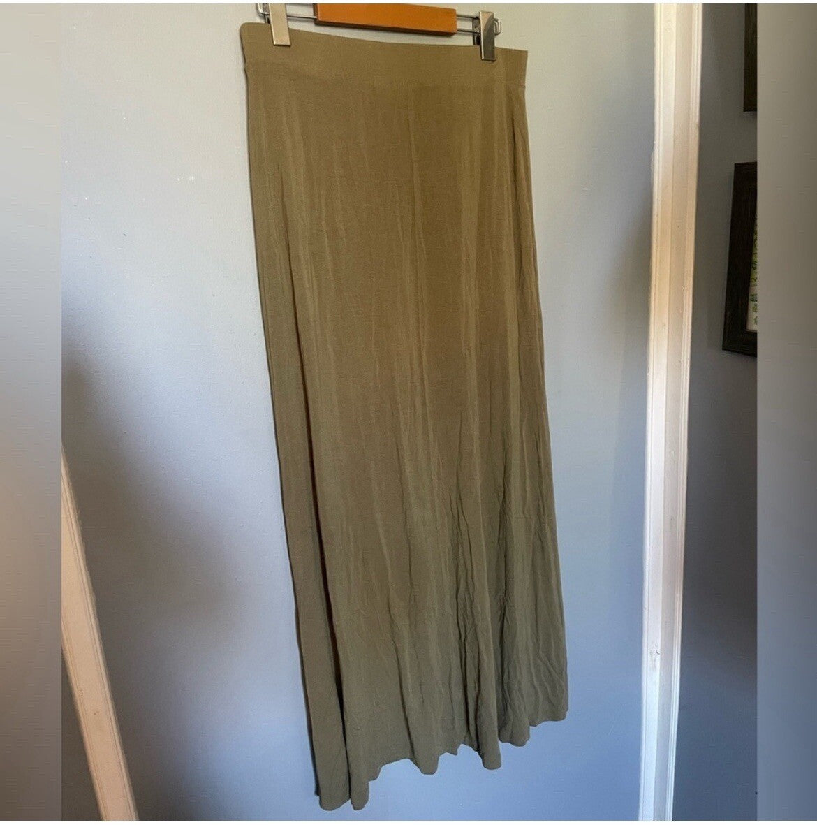 NY & Co Army Green Maxi Skirt Flowy Boho Work Casual Travel Summer Style