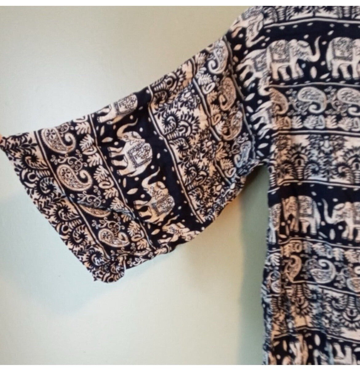 Elephant Boho Print Cardigan Kimono Size Small – Lightweight Outerwear VG