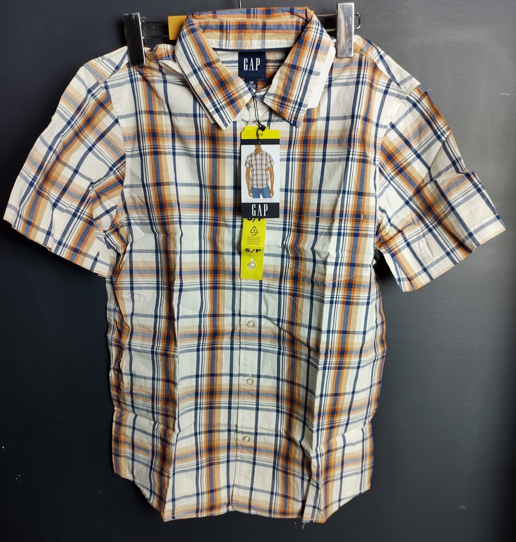 GAP Plaid Shirt NWT Men’s Small Orange Blue Short Sleeve Casual Top