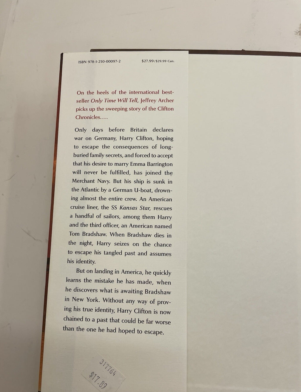 The Sins of the Father by Jeffrey Archer – G+ Clifton Book Two, DJ