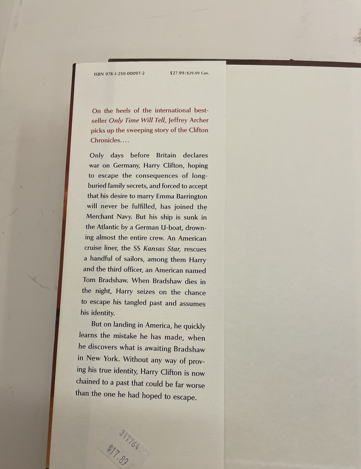 The Sins of the Father by Jeffrey Archer – G+ Clifton Book Two, DJ