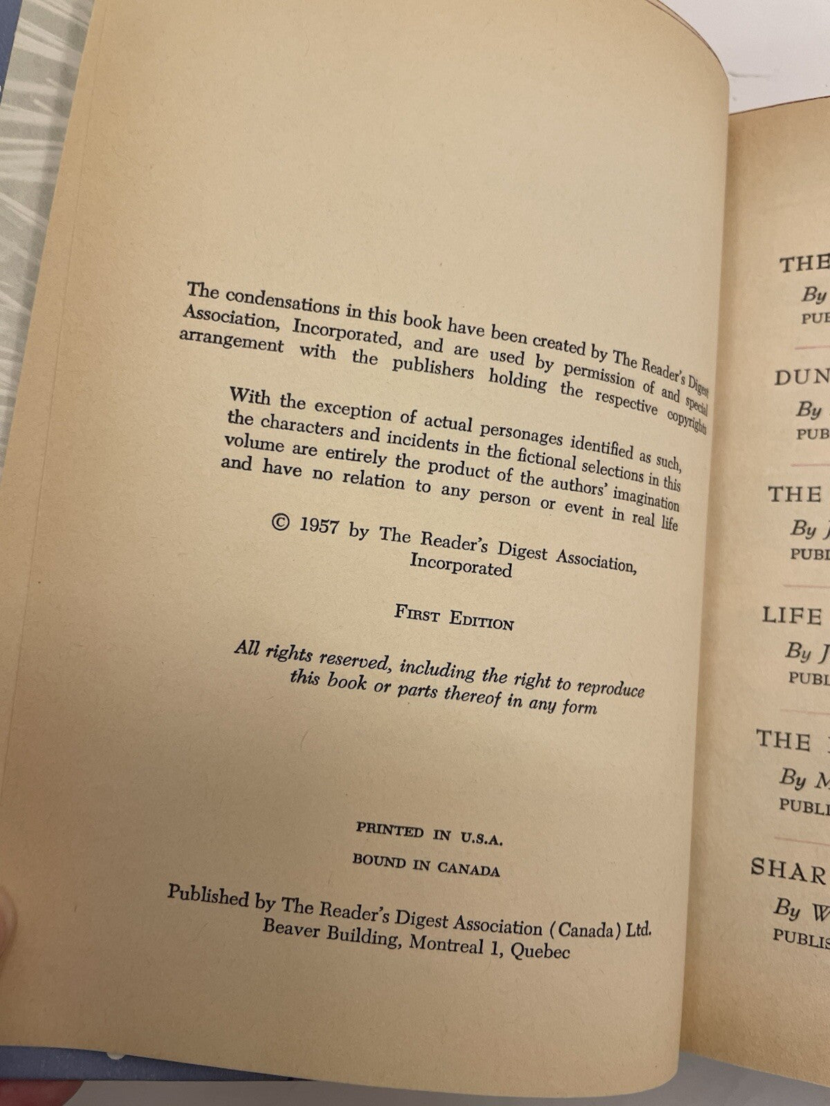 Readers Digest Condensed Books Vol 1 1958 Winter Selections HC - Near Mint