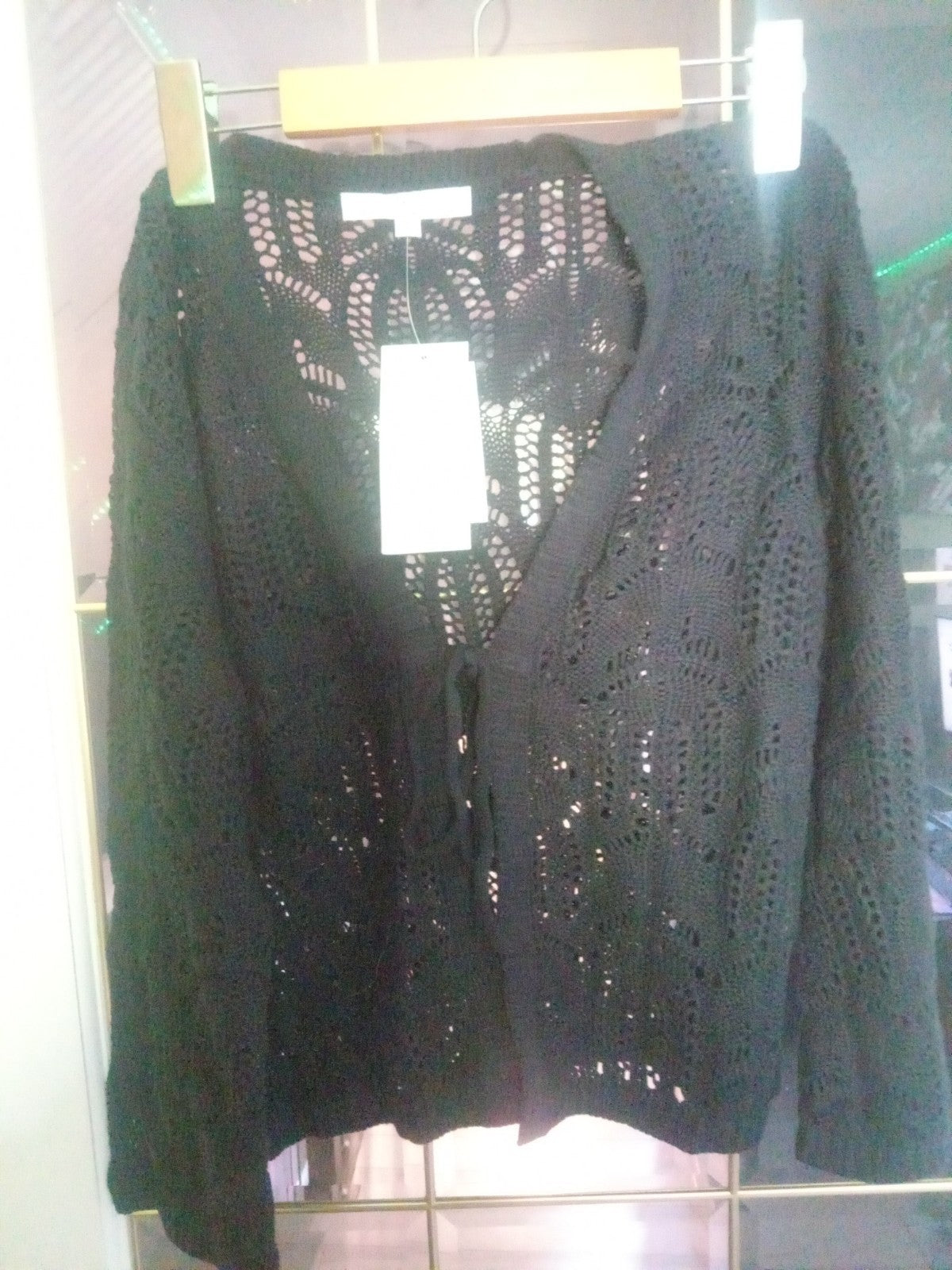 Cleo Cotton Black Crochet Cardigan Cover Up Long Sleeve Size Small