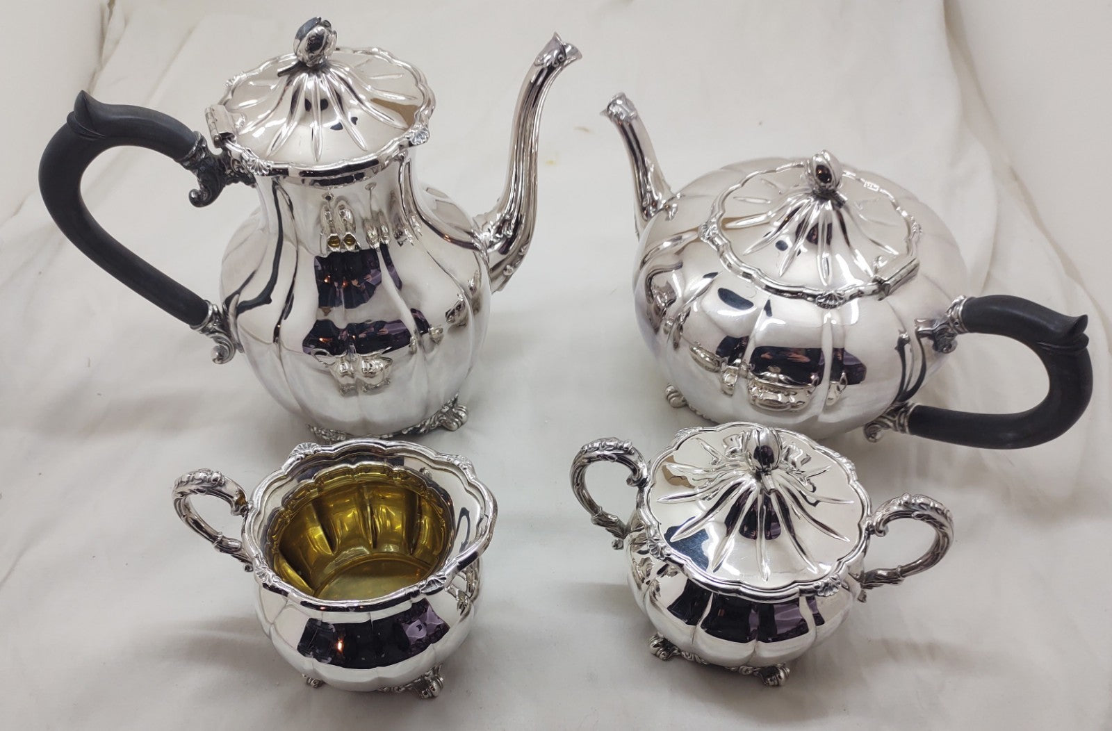 1847 Rogers Bros EP on Copper Victorian Silverplate Tea & Coffee Set Ornate