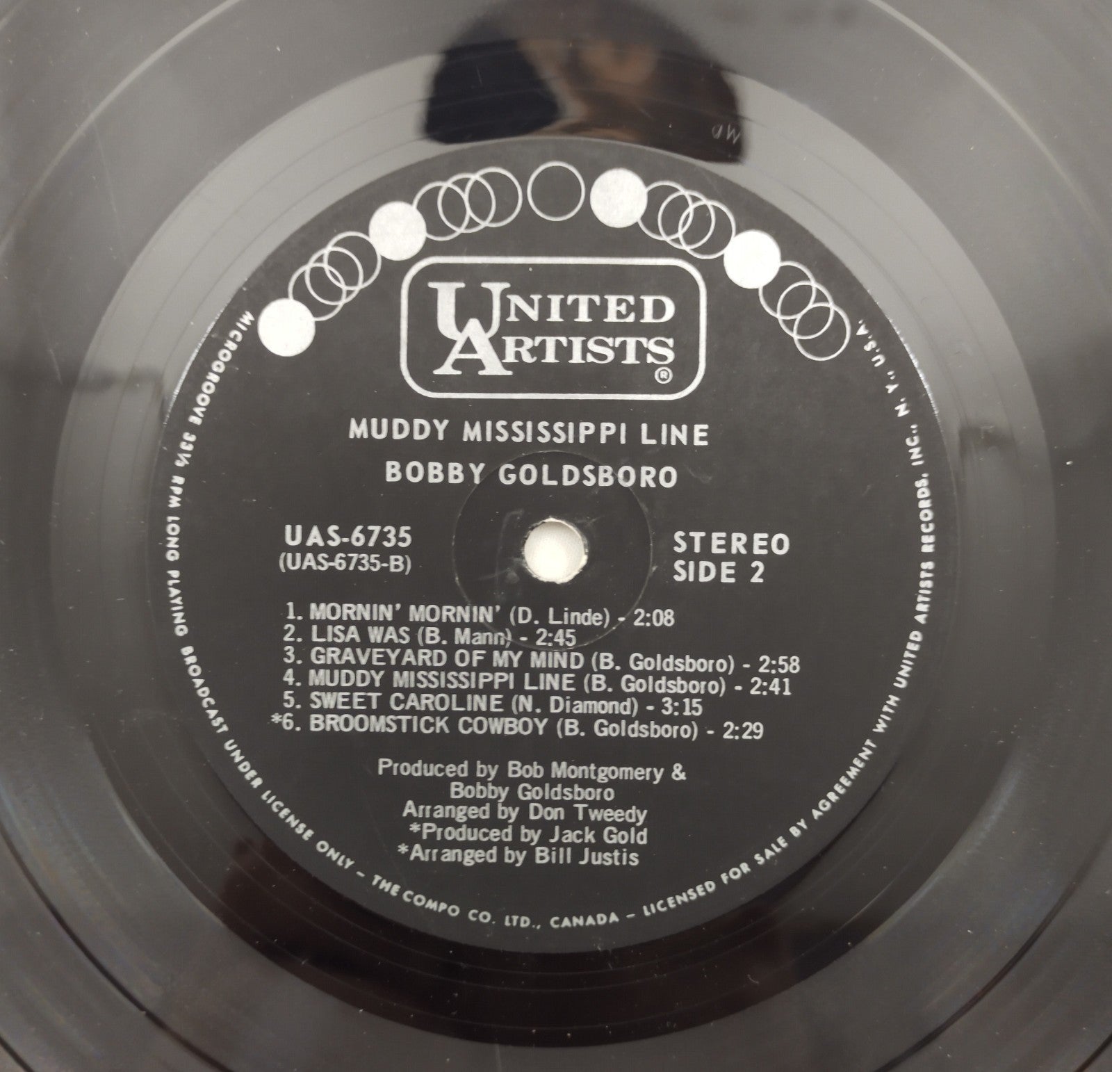 Bobby Goldsboro – Muddy Mississippi Line LP Stereo United Artists UAS-6735