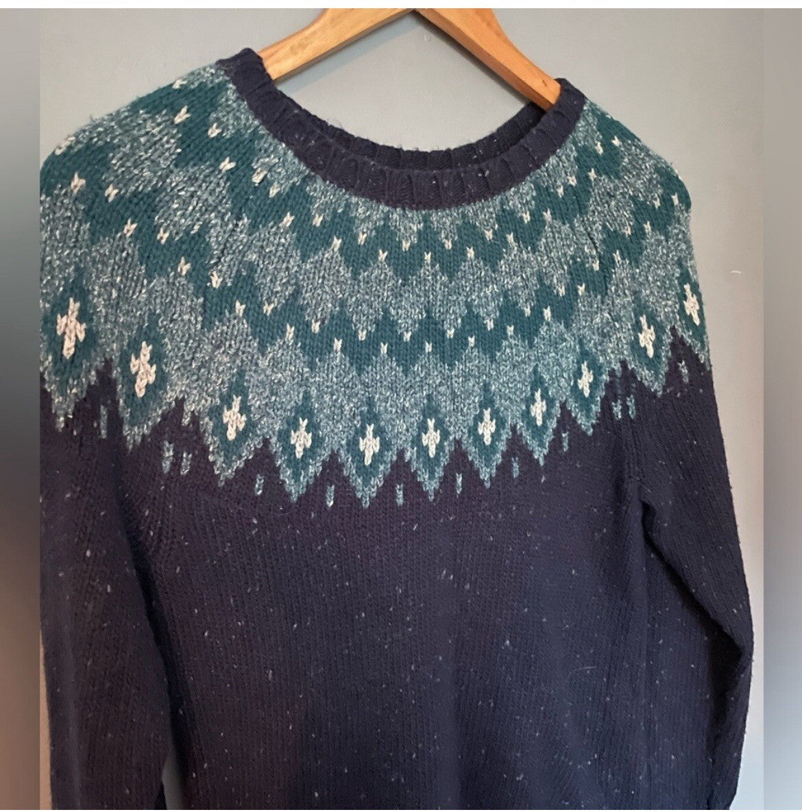 Wind River Blue Fairisle Knit Sweater Small Nordic Winter Cabin Vintage