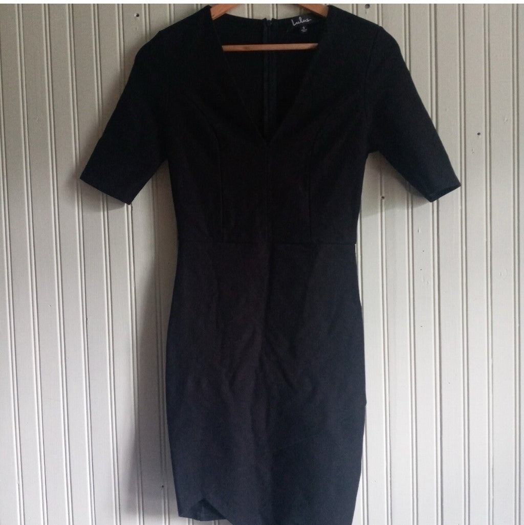 Lulus Black Asymmetrical Short Sleeve Bodycon Mini Dress Size Small – VG