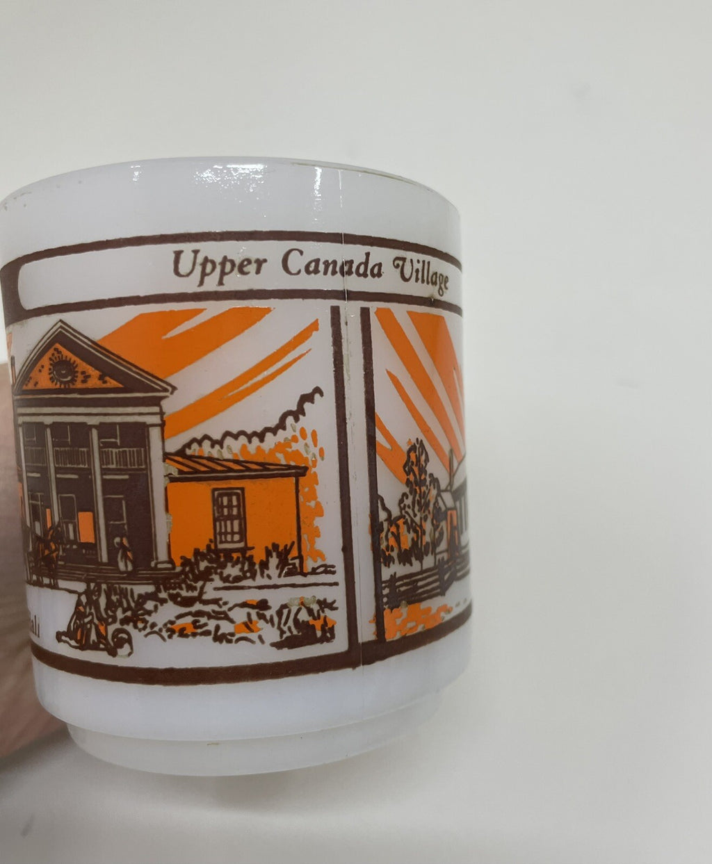 Glasbake Milk Glass Mug Upper Canada Village Souvenir Vintage White Retro